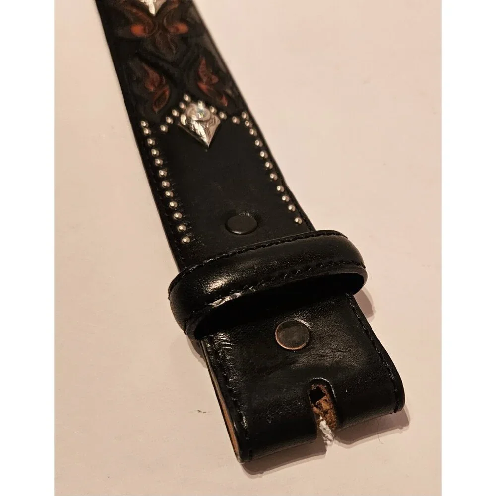 Justin Boots C20783 Black Rhinestone Leather Belt Women's Size 32 Never Used - Picture 2 of 7